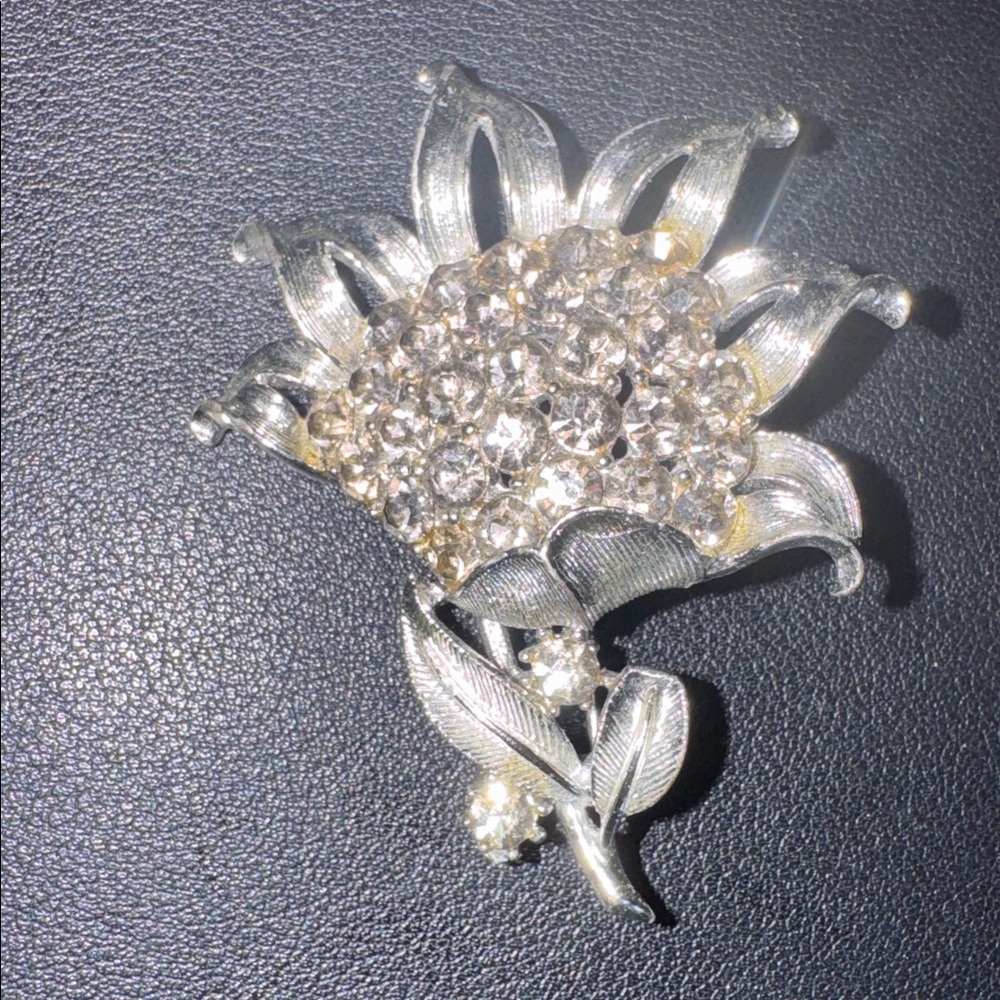 Vintage Coro Pegasus Floral Rhinestone Brooch